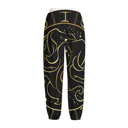 Gold And Black Gemini Sign Print Fleece Lined Knit Pants
