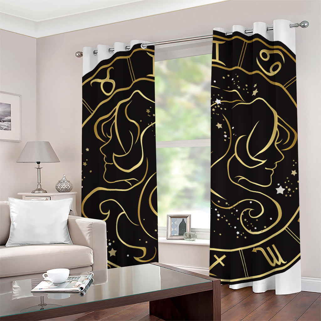 Gold And Black Gemini Sign Print Grommet Curtains