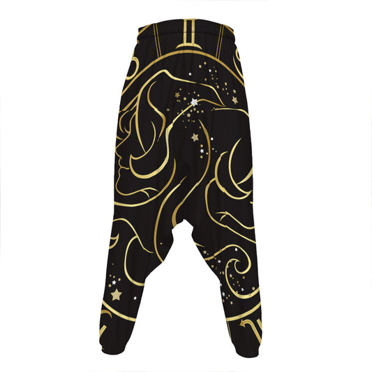 Gold And Black Gemini Sign Print Hammer Pants