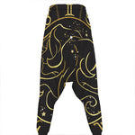 Gold And Black Gemini Sign Print Hammer Pants