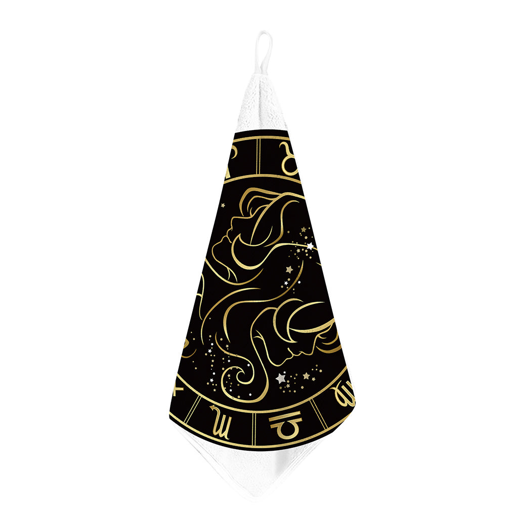 Gold And Black Gemini Sign Print Hand Towel