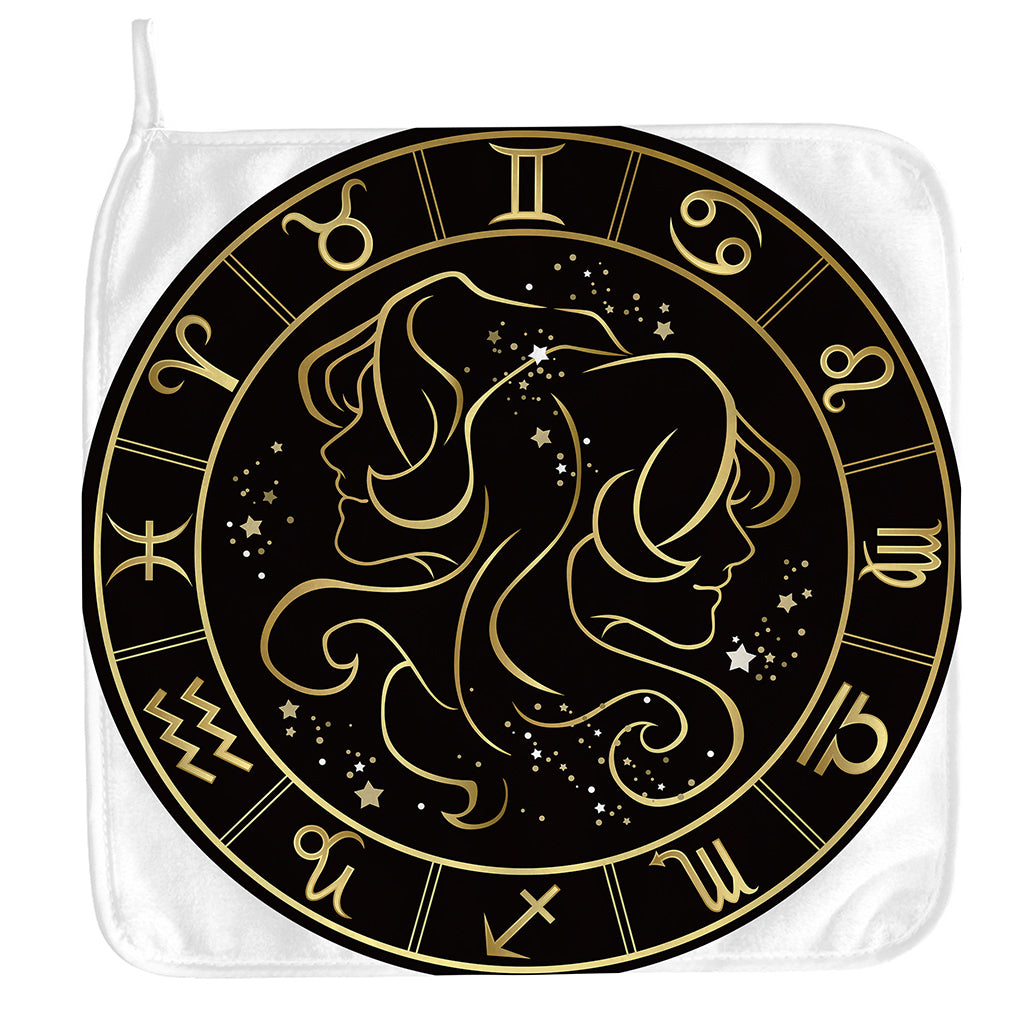 Gold And Black Gemini Sign Print Hand Towel