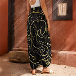 Gold And Black Gemini Sign Print Harem Pants