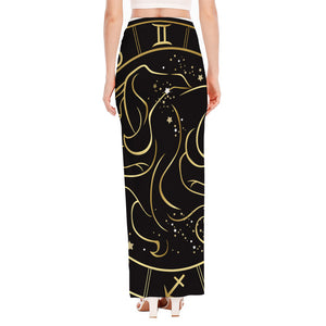 Gold And Black Gemini Sign Print High Slit Maxi Skirt