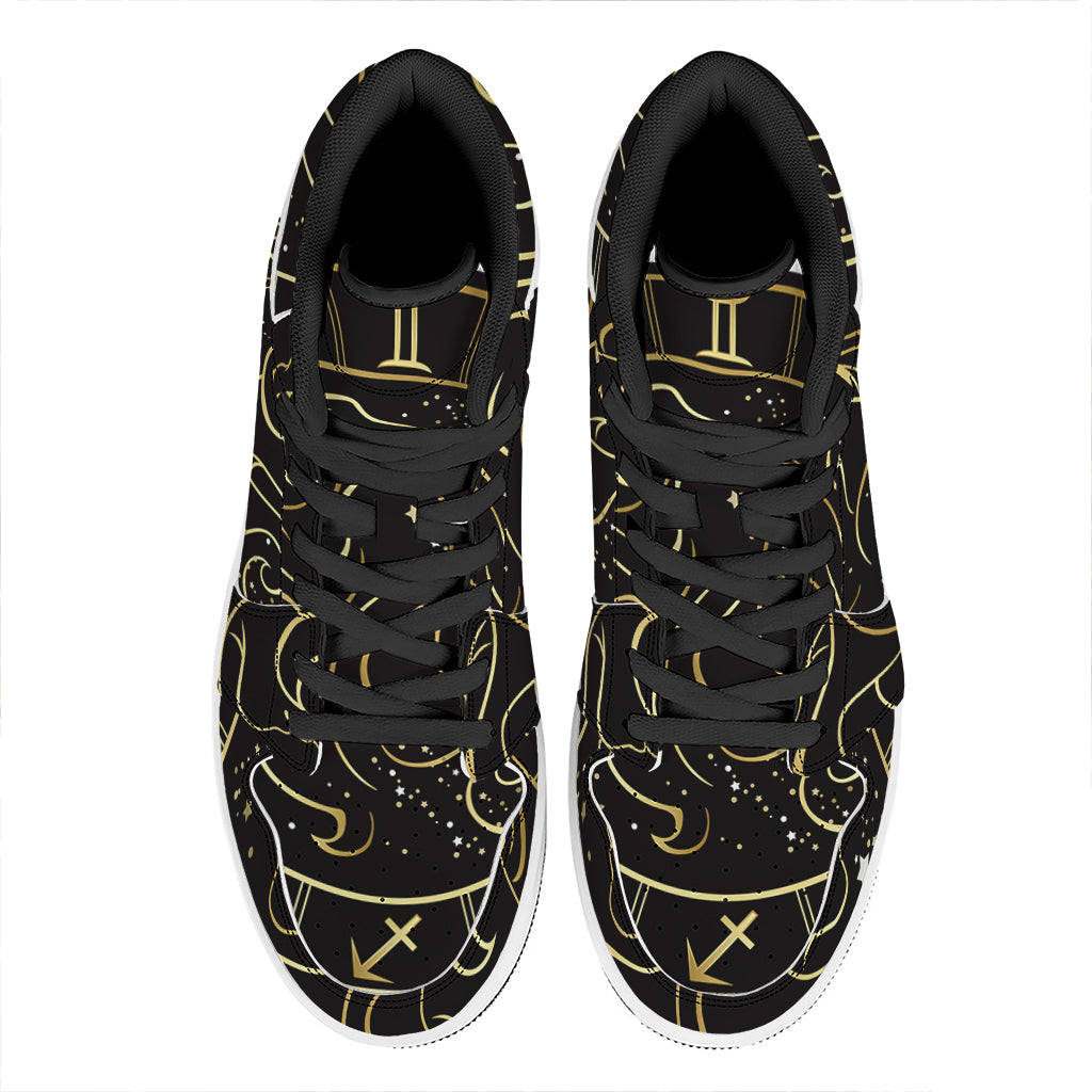 Gold And Black Gemini Sign Print High Top Leather Sneakers