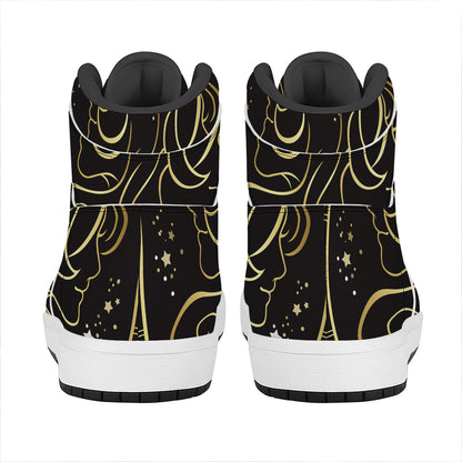 Gold And Black Gemini Sign Print High Top Leather Sneakers