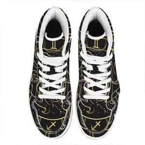 Gold And Black Gemini Sign Print High Top Leather Sneakers