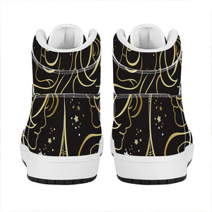 Gold And Black Gemini Sign Print High Top Leather Sneakers