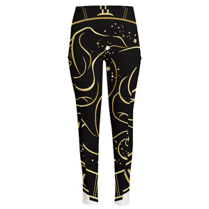 Gold And Black Gemini Sign Print High-Waisted Pocket Leggings