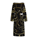 Gold And Black Gemini Sign Print Hooded Bathrobe