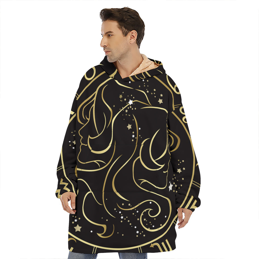 Gold And Black Gemini Sign Print Hoodie Blanket