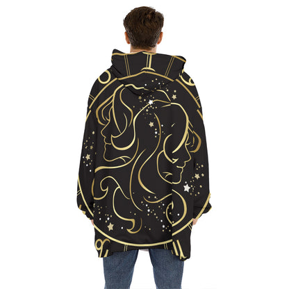 Gold And Black Gemini Sign Print Hoodie Blanket