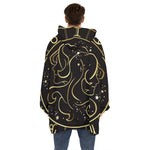 Gold And Black Gemini Sign Print Hoodie Blanket