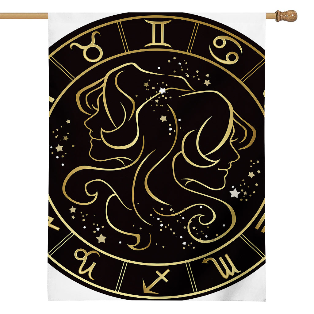 Gold And Black Gemini Sign Print House Flag