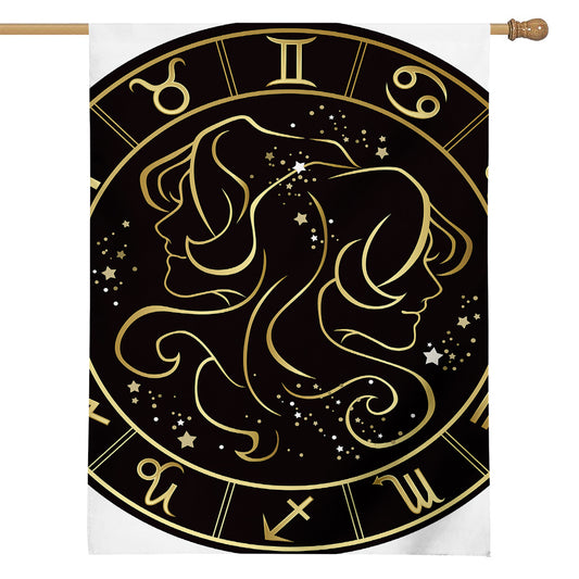 Gold And Black Gemini Sign Print House Flag