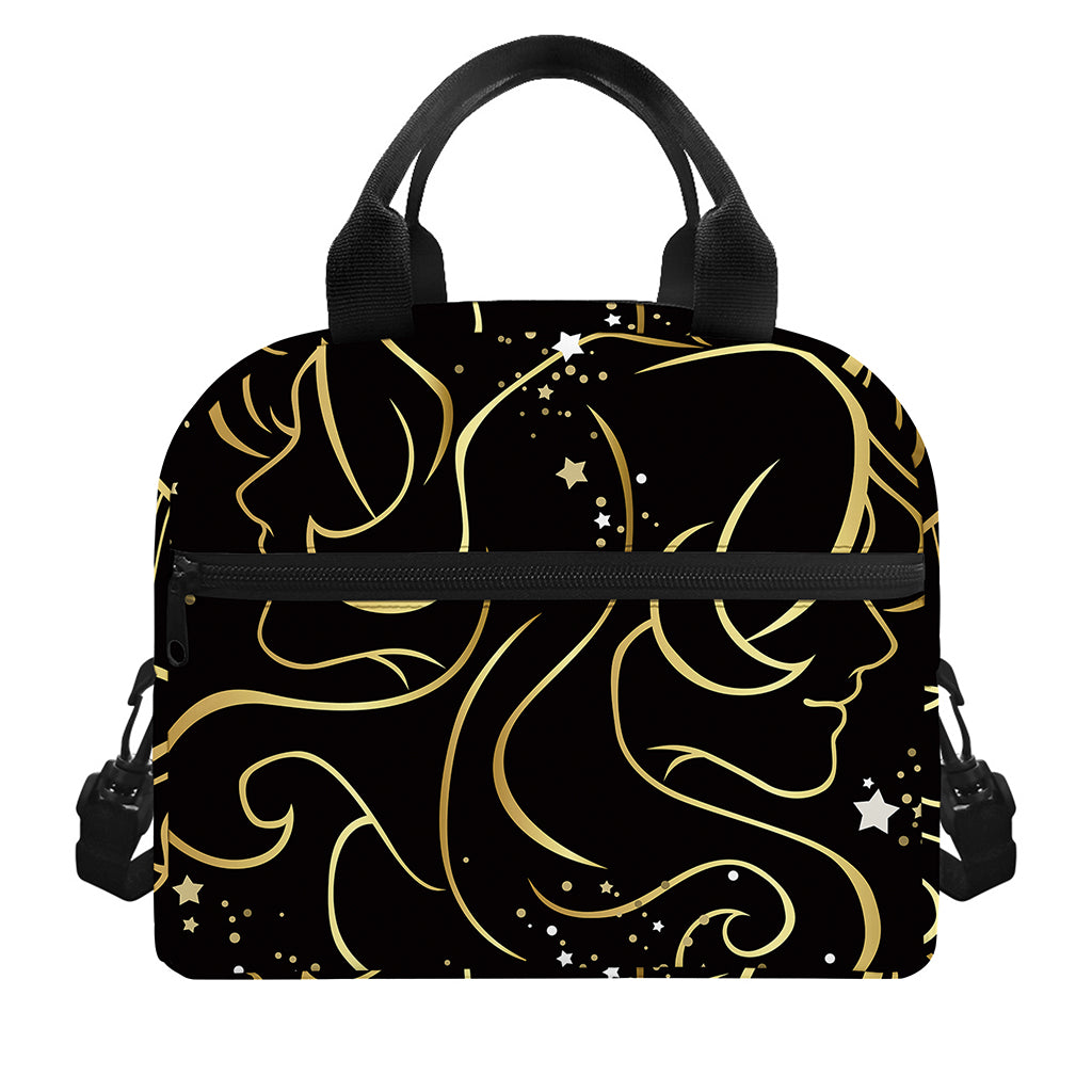 Gold And Black Gemini Sign Print Insulated Lunch Bag