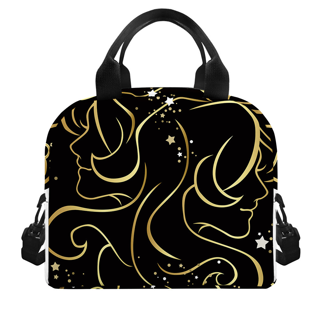 Gold And Black Gemini Sign Print Insulated Lunch Bag