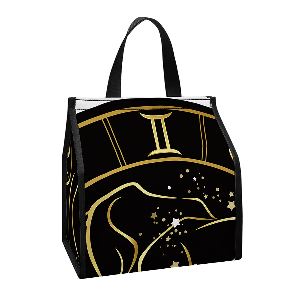 Gold And Black Gemini Sign Print Insulated Lunch Tote