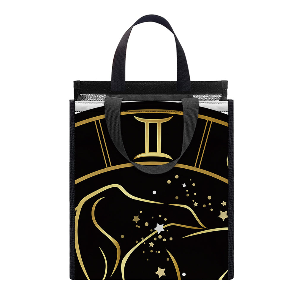 Gold And Black Gemini Sign Print Insulated Lunch Tote