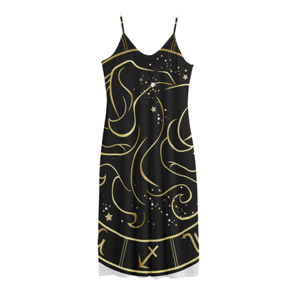 Gold And Black Gemini Sign Print Jersey Midi Cami Dress
