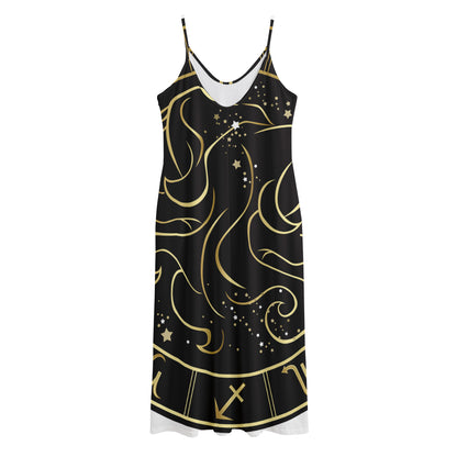 Gold And Black Gemini Sign Print Jersey Midi Cami Dress