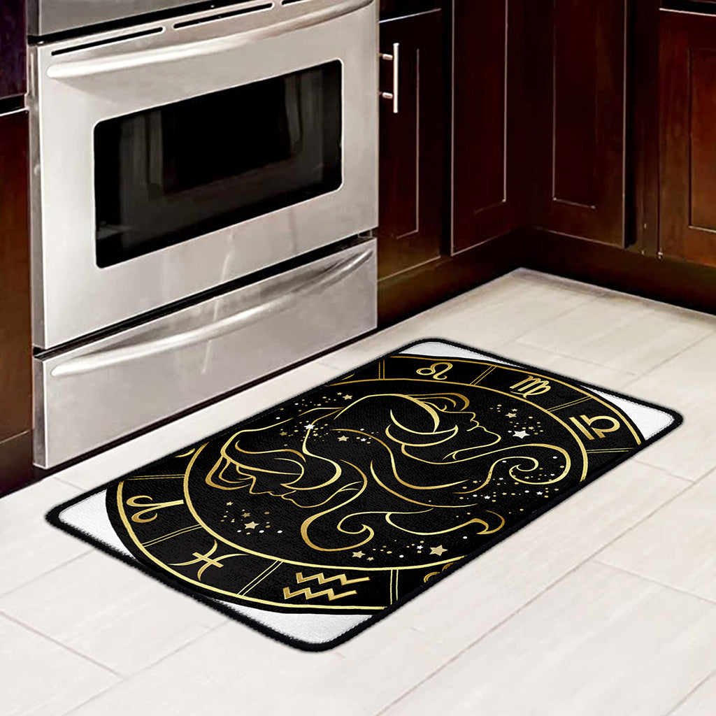 Gold And Black Gemini Sign Print Kitchen Mat