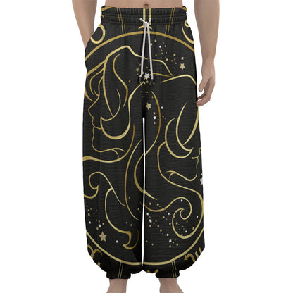 Gold And Black Gemini Sign Print Lantern Pants