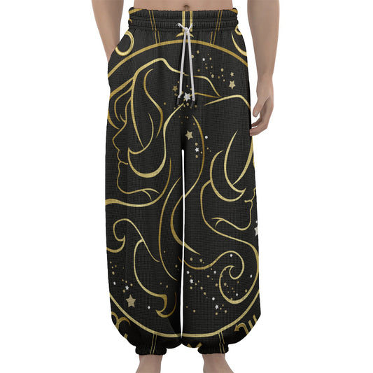 Gold And Black Gemini Sign Print Lantern Pants
