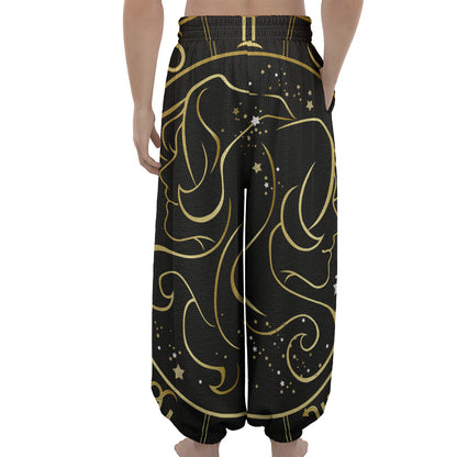 Gold And Black Gemini Sign Print Lantern Pants