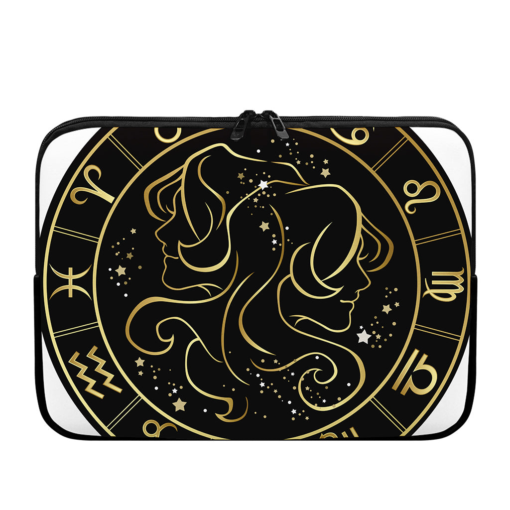 Gold And Black Gemini Sign Print Laptop Sleeve