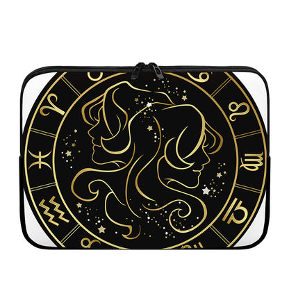 Gold And Black Gemini Sign Print Laptop Sleeve
