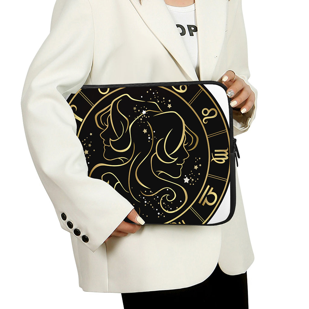 Gold And Black Gemini Sign Print Laptop Sleeve