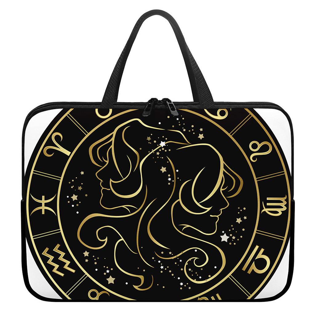 Gold And Black Gemini Sign Print Laptop Sleeve With Handle