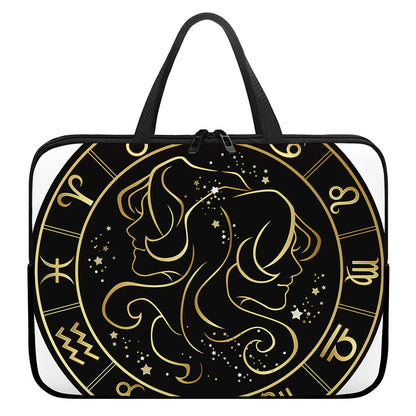 Gold And Black Gemini Sign Print Laptop Sleeve With Handle