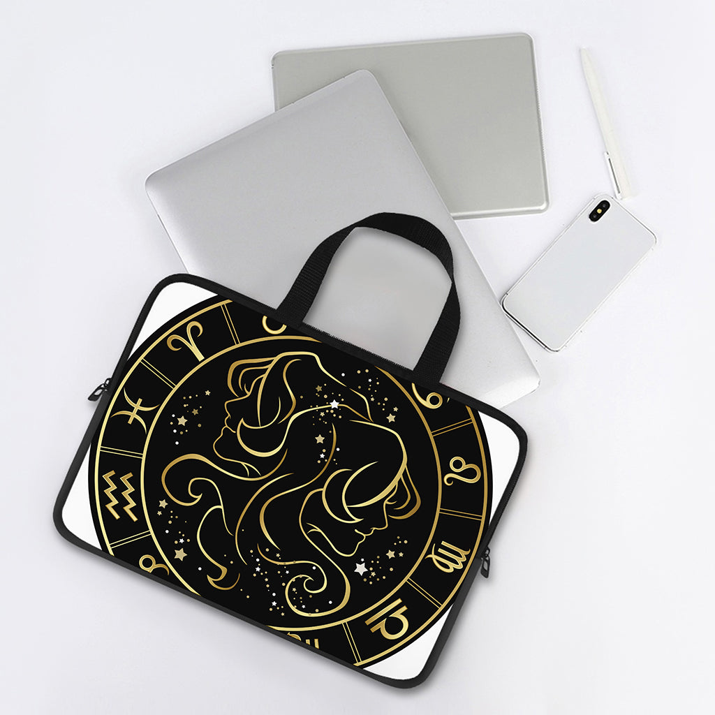 Gold And Black Gemini Sign Print Laptop Sleeve With Handle