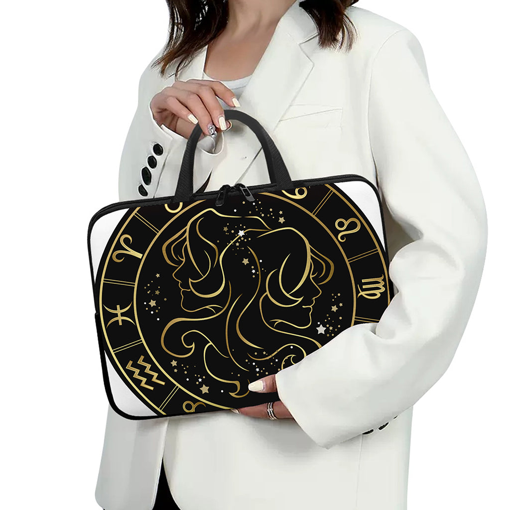 Gold And Black Gemini Sign Print Laptop Sleeve With Handle