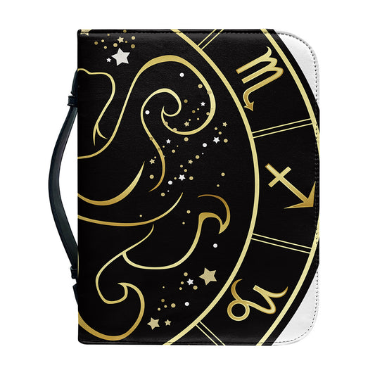 Gold And Black Gemini Sign Print Leather Bible Cover
