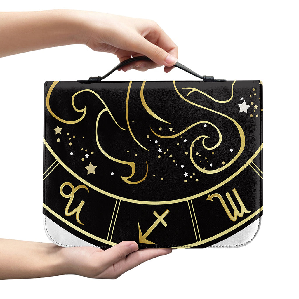Gold And Black Gemini Sign Print Leather Bible Cover