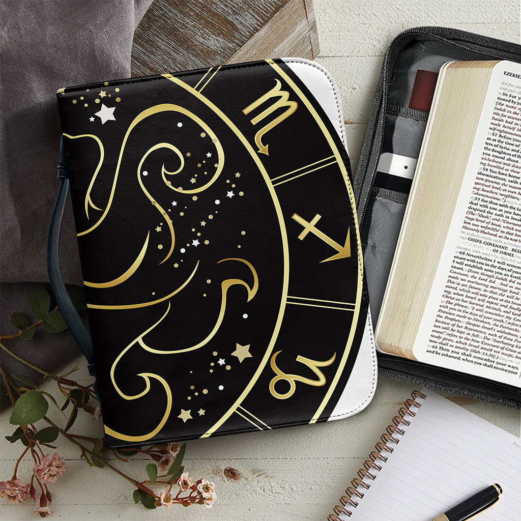 Gold And Black Gemini Sign Print Leather Bible Cover