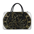 Gold And Black Gemini Sign Print Leather Duffel Bag