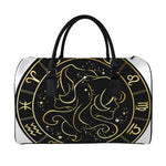 Gold And Black Gemini Sign Print Leather Duffle Bag