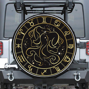 Gold And Black Gemini Sign Print Leather Spare Tire Cover