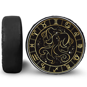 Gold And Black Gemini Sign Print Leather Spare Tire Cover