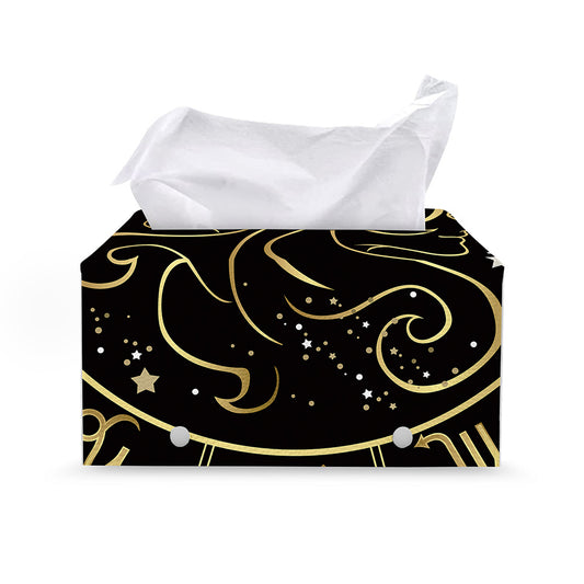 Gold And Black Gemini Sign Print Leather Tissue Box Cover