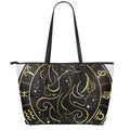 Gold And Black Gemini Sign Print Leather Tote Bag With Zipper