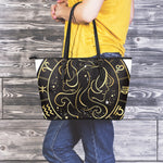 Gold And Black Gemini Sign Print Leather Tote Bag