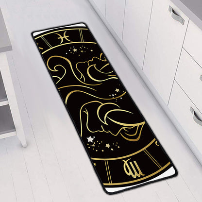Gold And Black Gemini Sign Print Long Kitchen Mat
