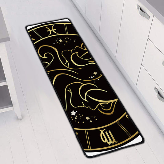Gold And Black Gemini Sign Print Long Kitchen Mat