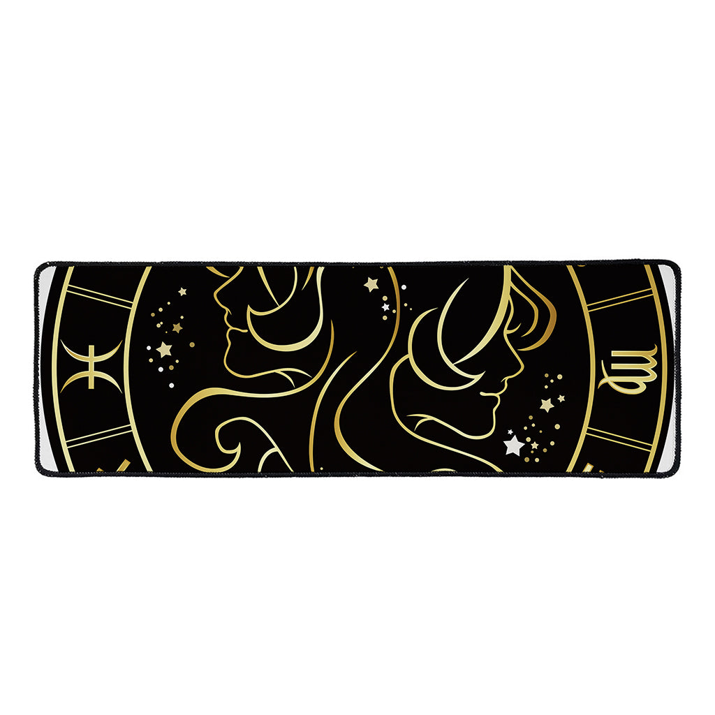 Gold And Black Gemini Sign Print Long Kitchen Mat