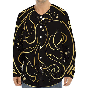 Gold And Black Gemini Sign Print Long Sleeve Baseball Jersey